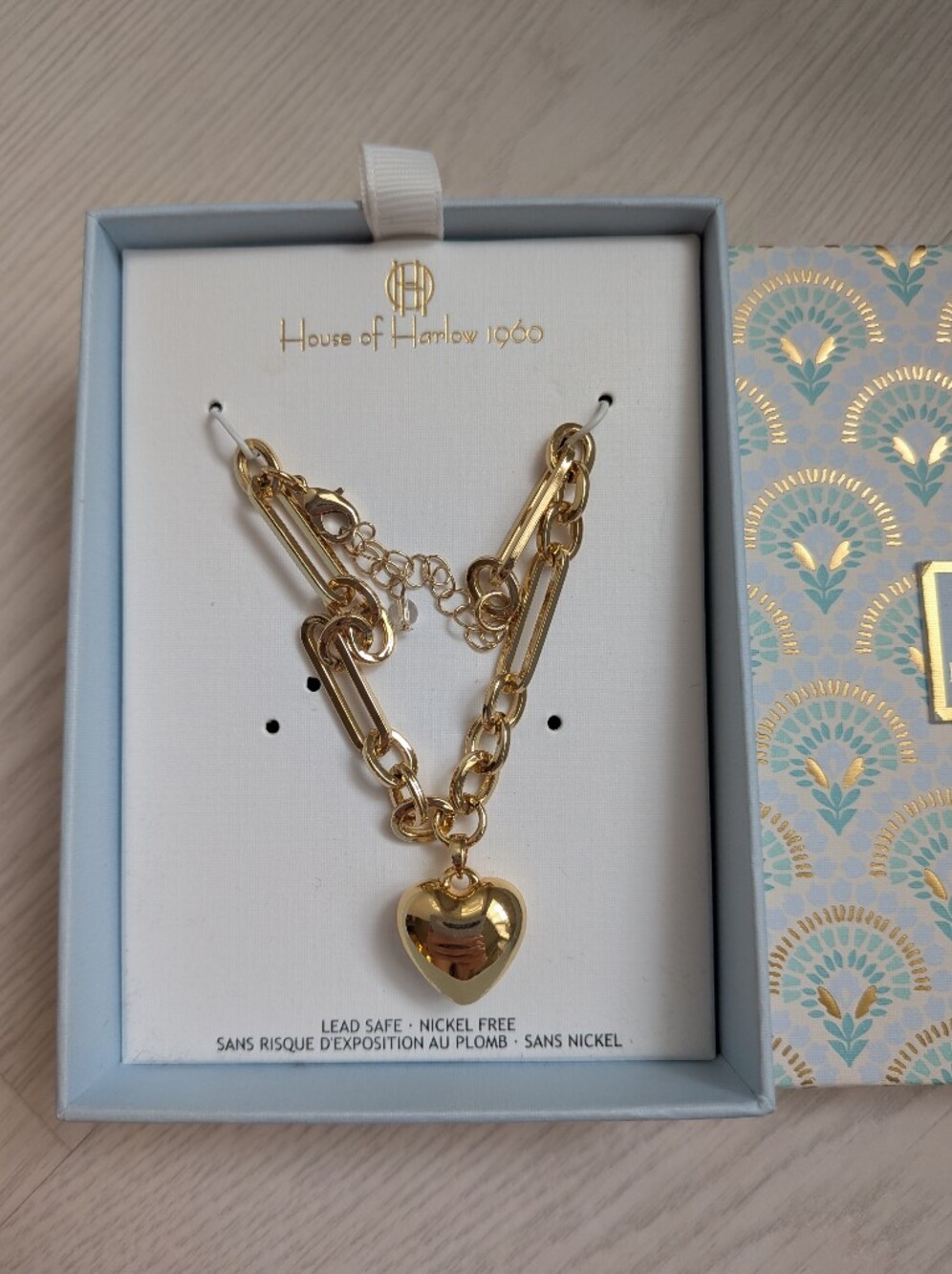 House Of Harlow Gold Bubble Heart Charm Paper Clip Bracelet